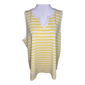 Caslon Striped Tank Top V-Neck Sleeveless Casual Knit Yellow White XL NWT‎